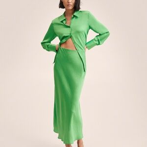 Bright green midi satin skirt